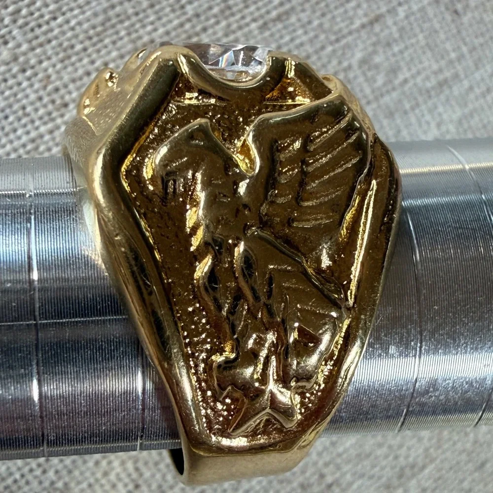 Vintage Seta‎ Mens Gold Tone Eagle Signet Ring Cubic Zirconia Size 8.25 Sopranos